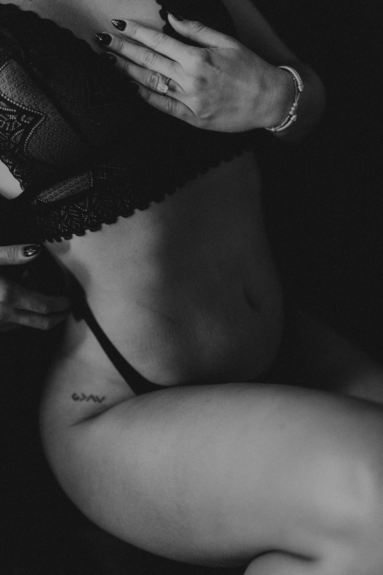 Moody black and white close-up showing delicate details and textures.
