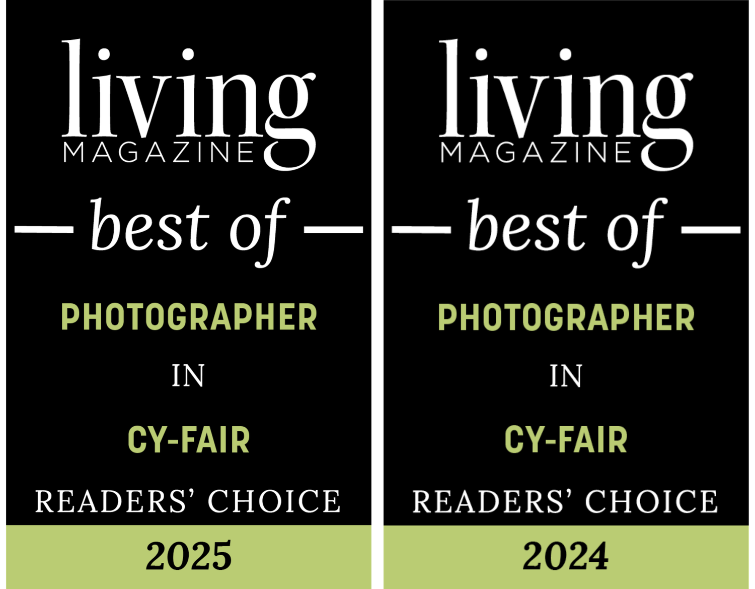 Living Magazine Best Of Photographer Awards in Cy-Fair for 2024 and 2025