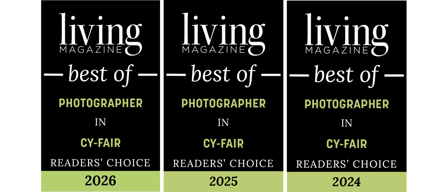 Living Magazine Best of Photographer in Cy-Fair Readers Choice award badges for 2024, 2025, and 2026.