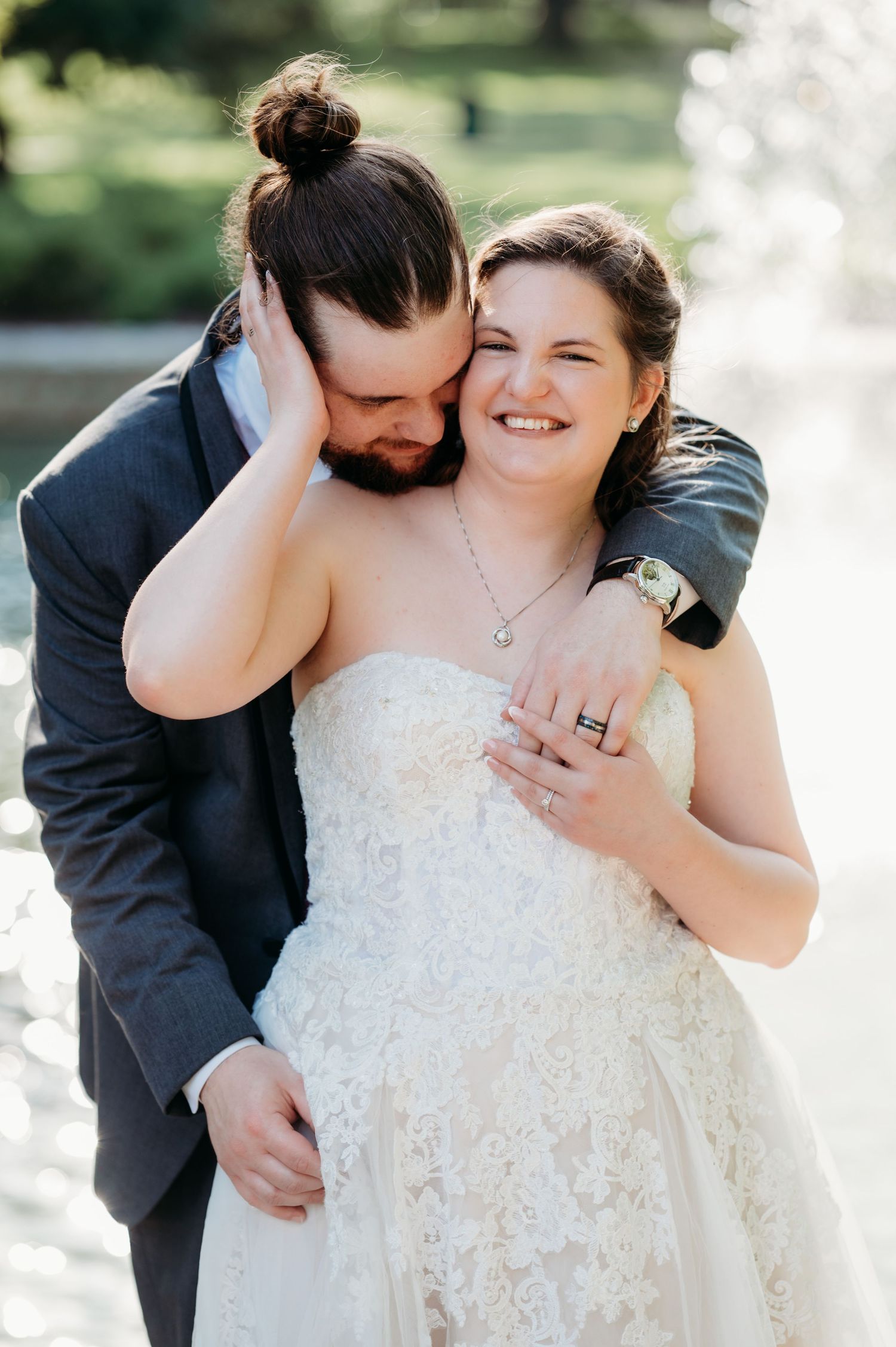 Intimate moments captured between newlyweds in Oak Knoll Park St Louis, MO