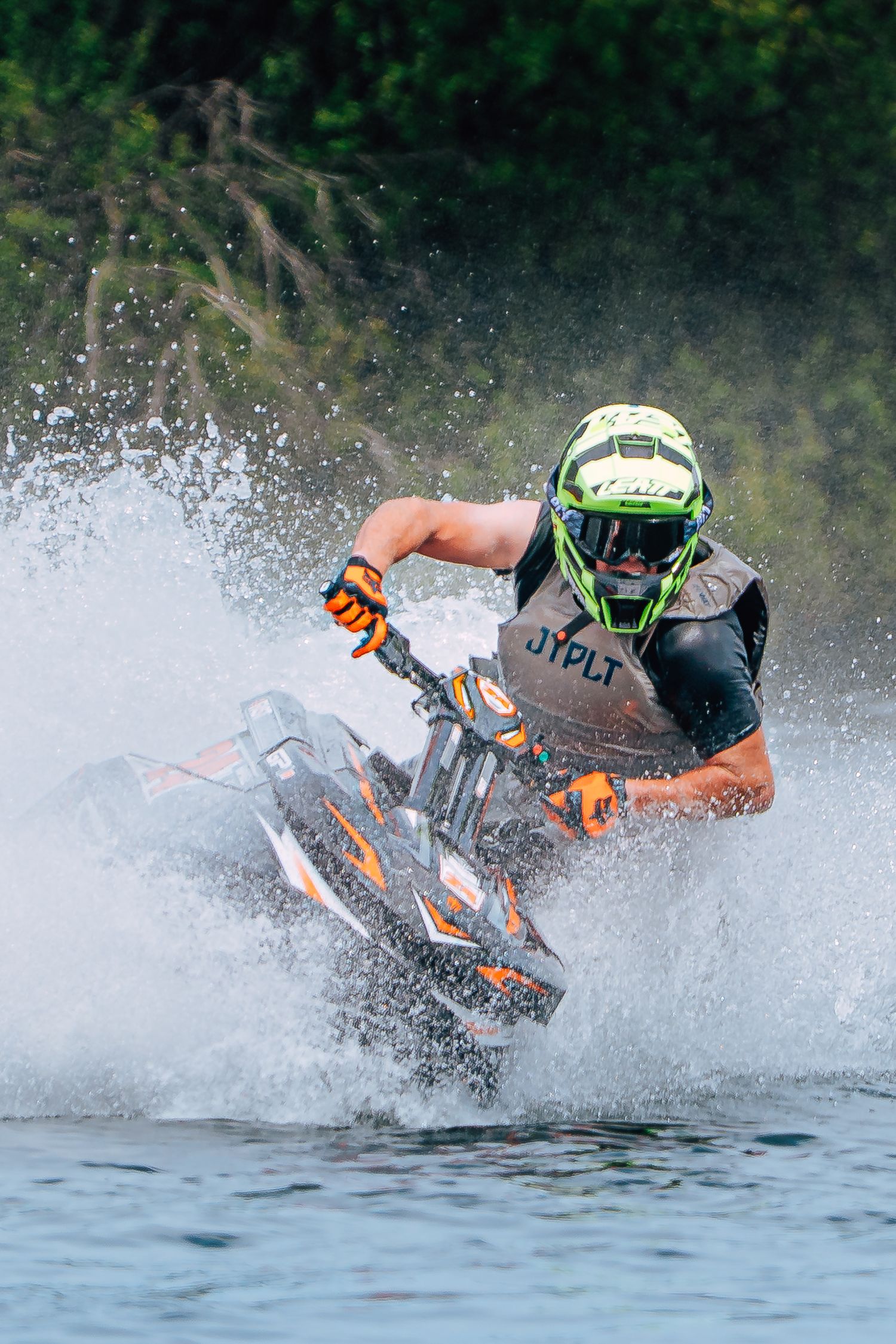 Jet ski rider focused while he creates a splash during a competition in Christchurch.