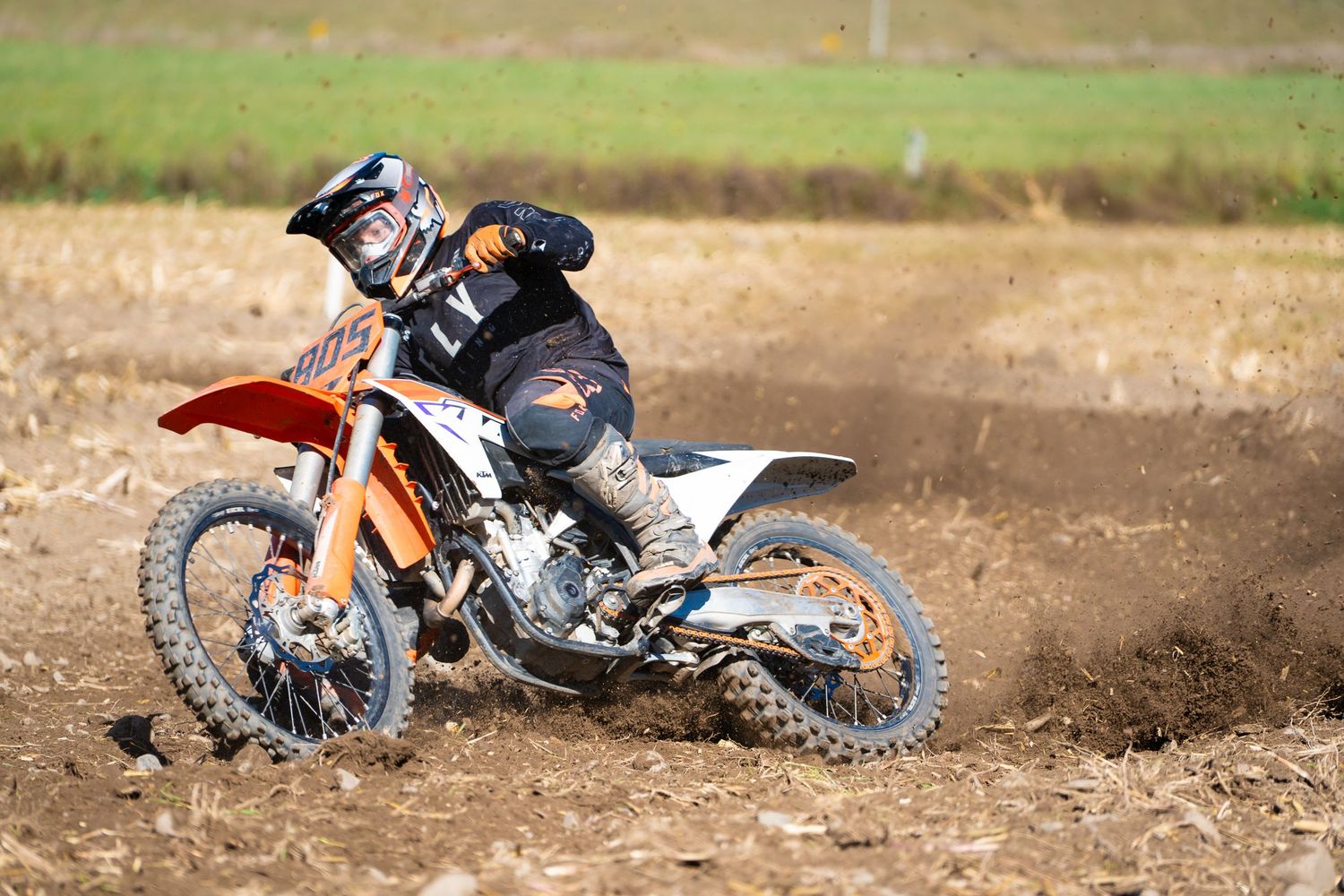 Motorcycle riders crash and fall during an intense dirt bike race competition on a funday in North Canterbury.