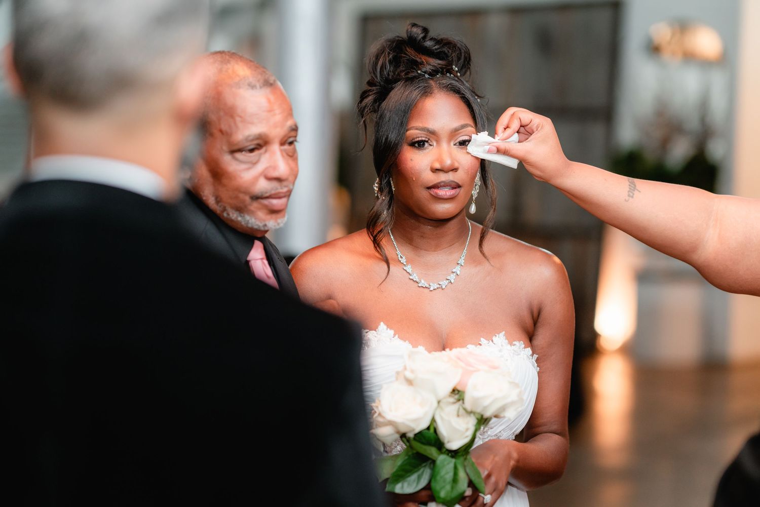 Emotional wedding ceremony moments captured in a sequence of candid photographs.