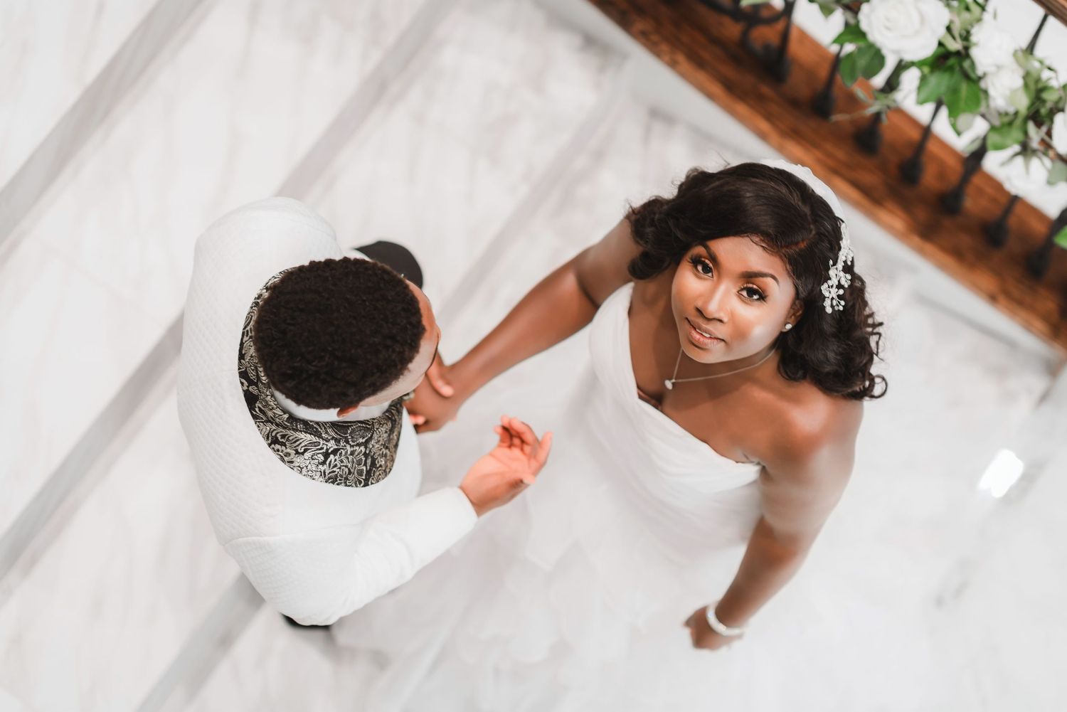 Close-up shots of newlyweds sharing tender moments during their wedding celebration.