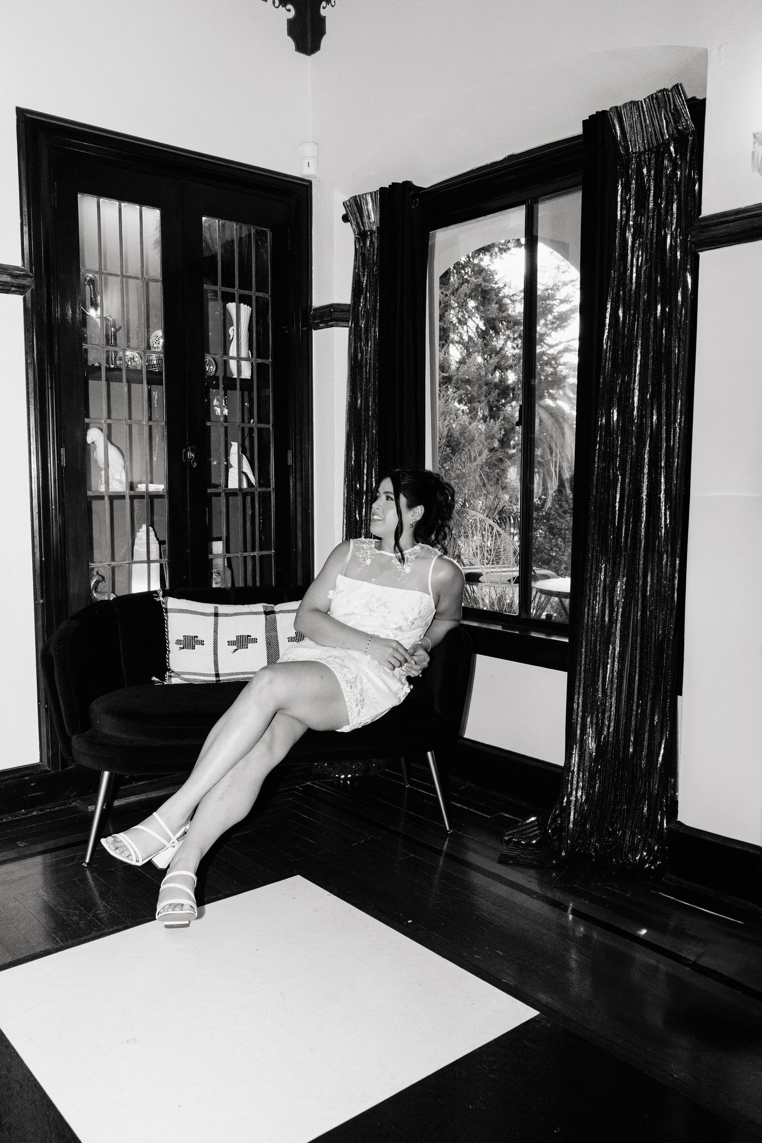 Black and white photos showing artistic dance movements in a studio space.