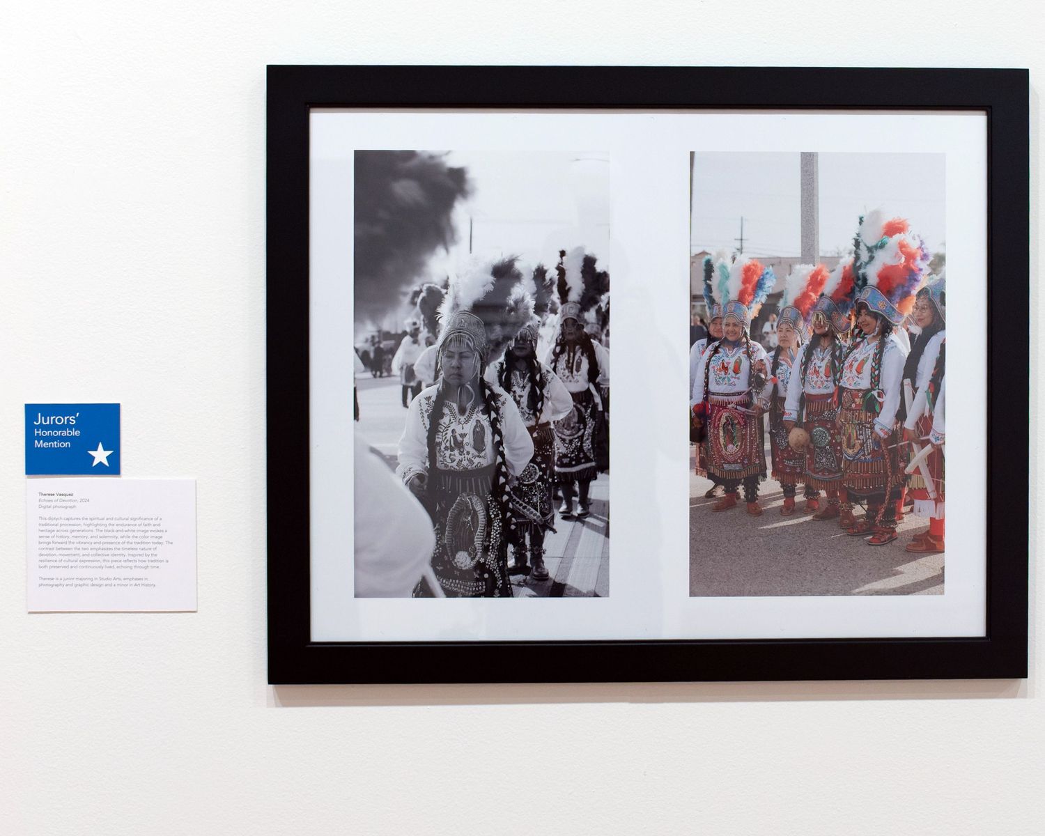 Framed black and white photograph paired with colorized version showing traditional dancers.