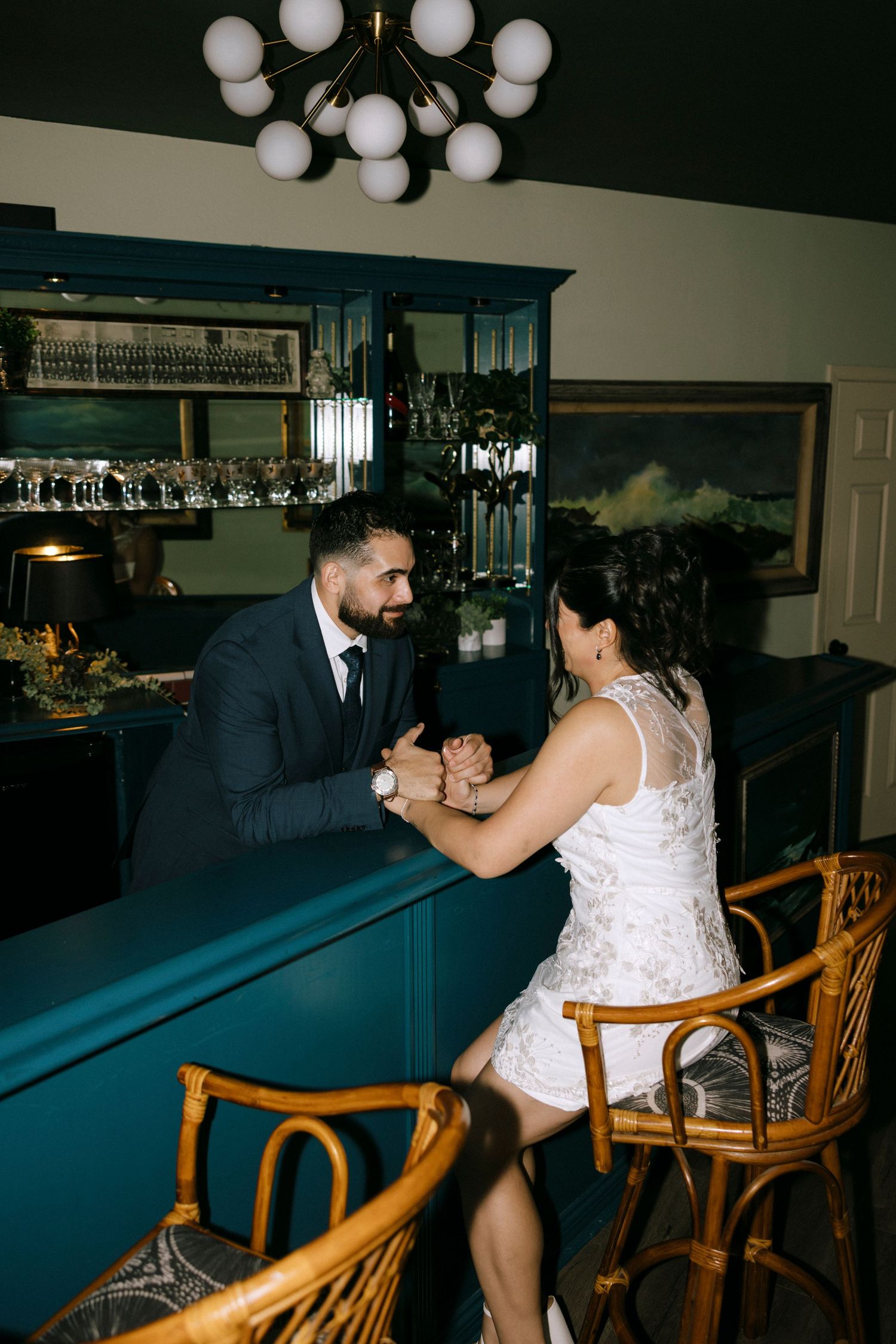 Sequence of romantic dance moves in an elegantly furnished room.