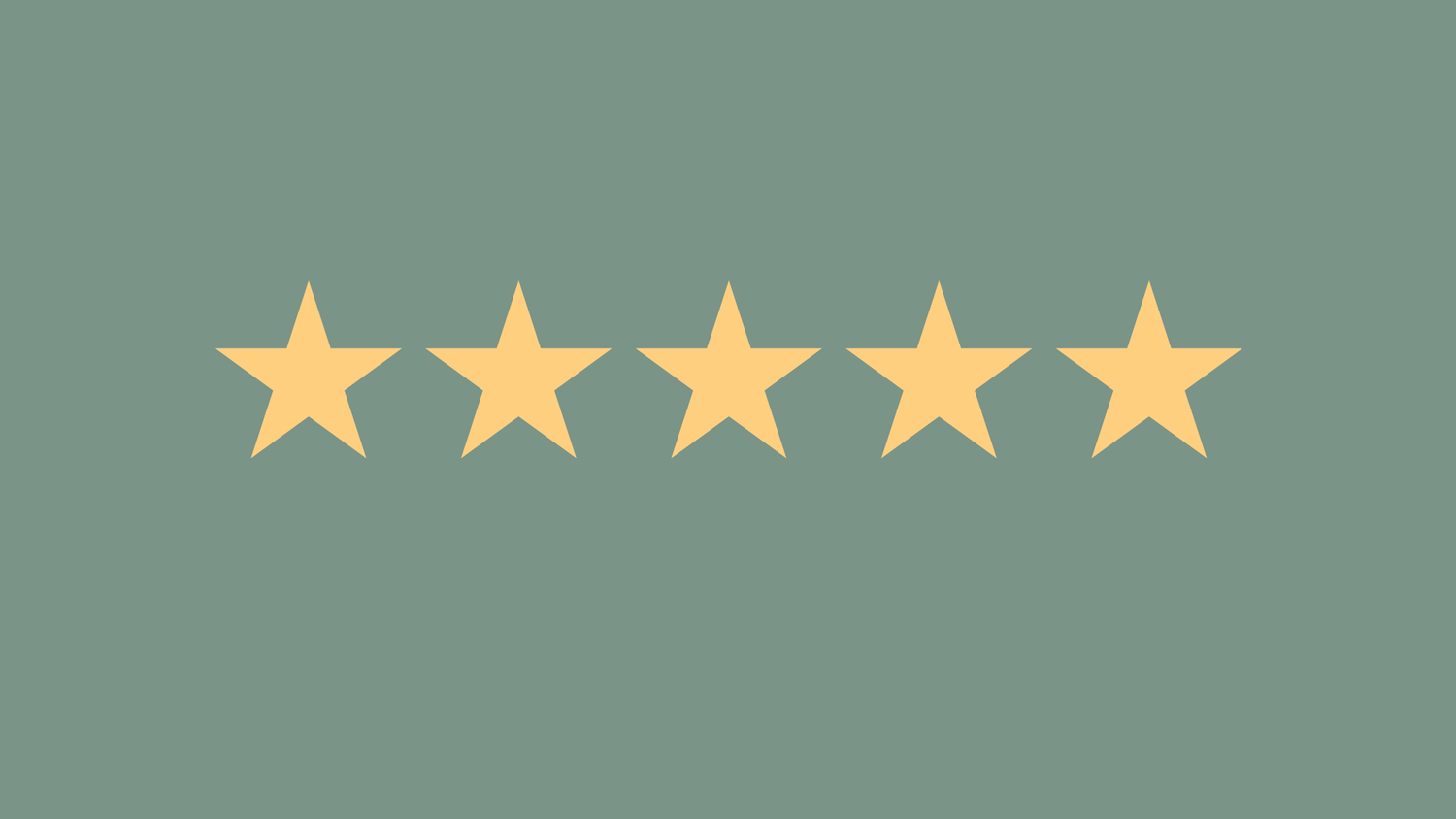Five golden stars in a row against a sage green background.