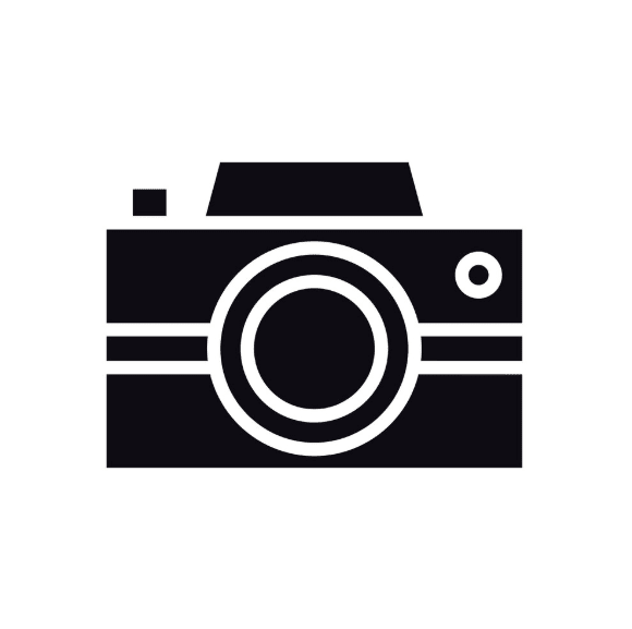 Set of minimalist black camera icons showing different photography logo and symbol designs in silhouette style.