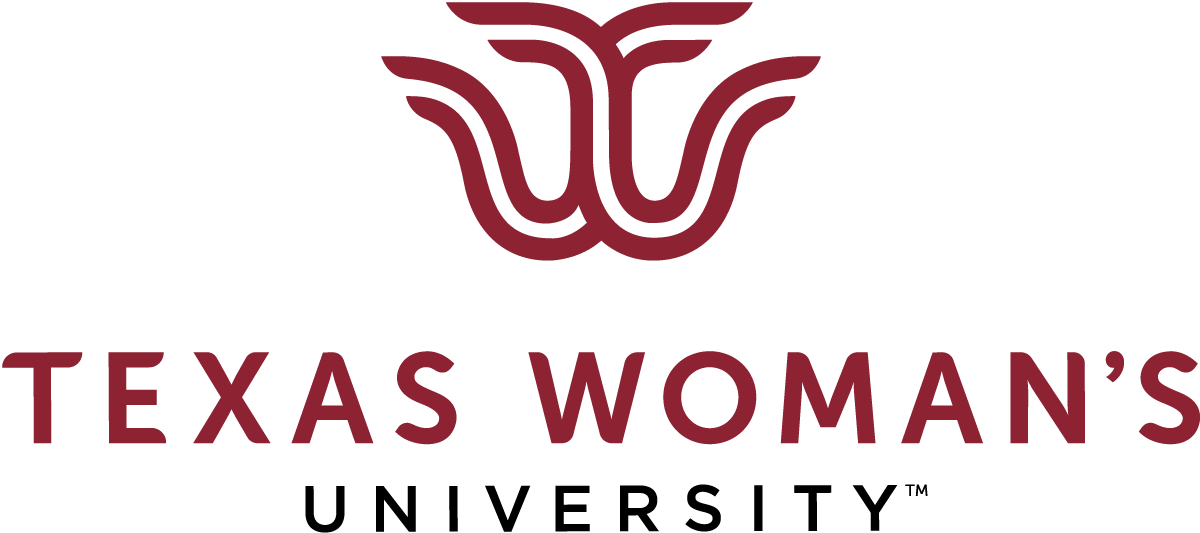 Texas Woman's University official logo featuring the TWU monogram above the university name in dark red.