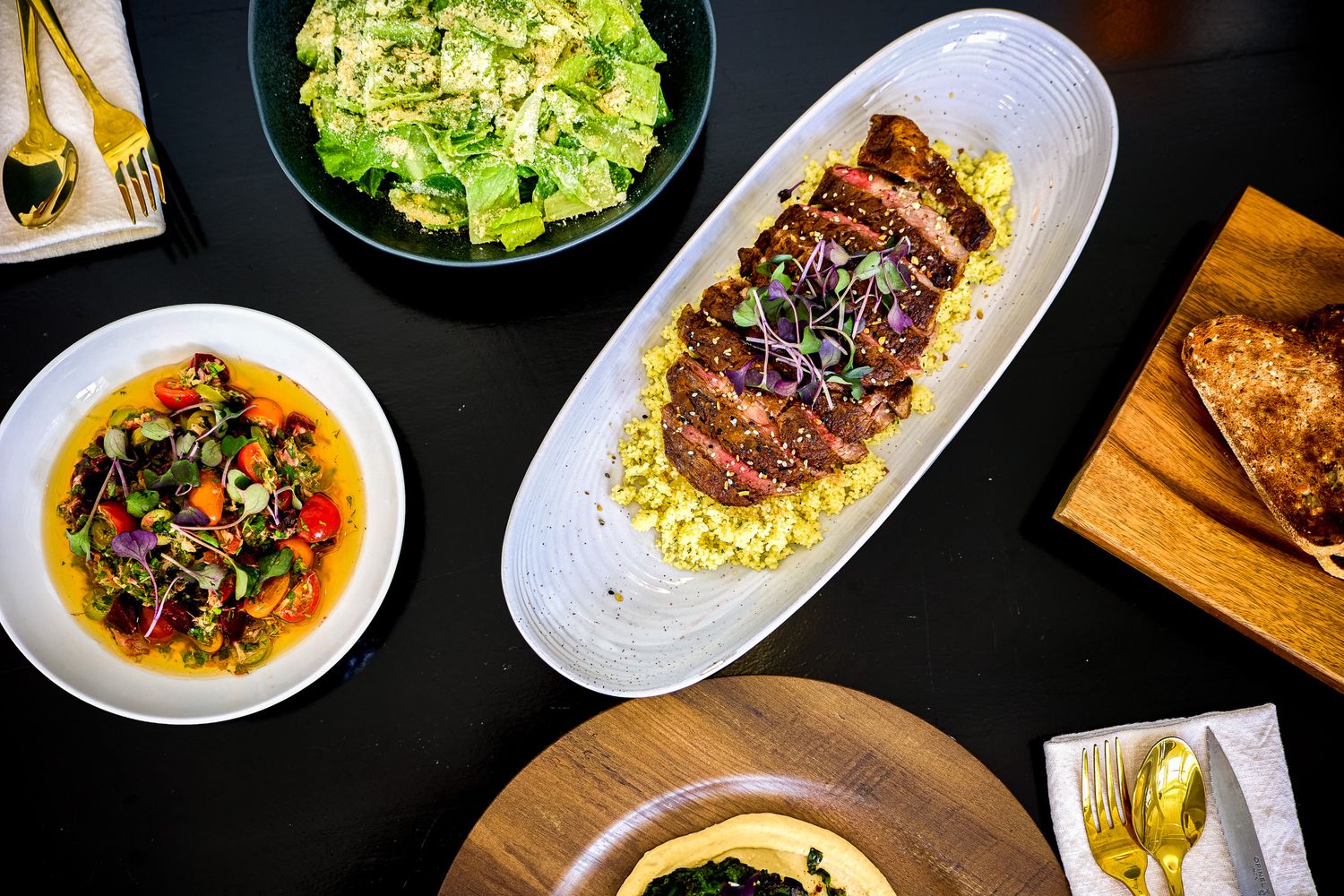 Restaurant dishes, dining scene
