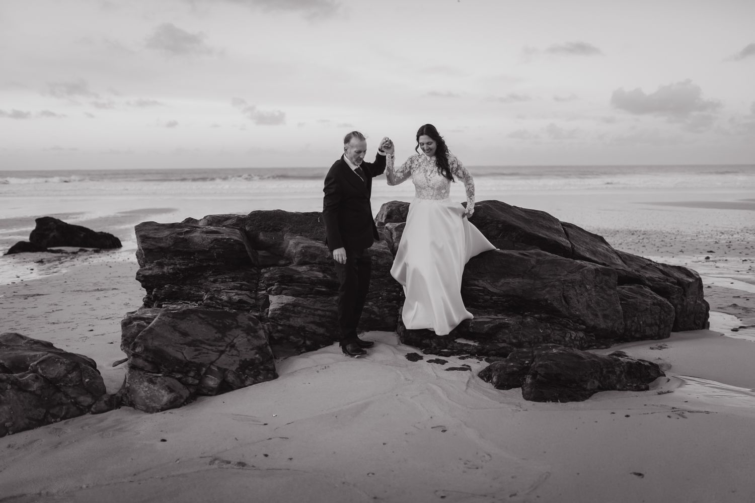 Porthmeor beach bride and groom