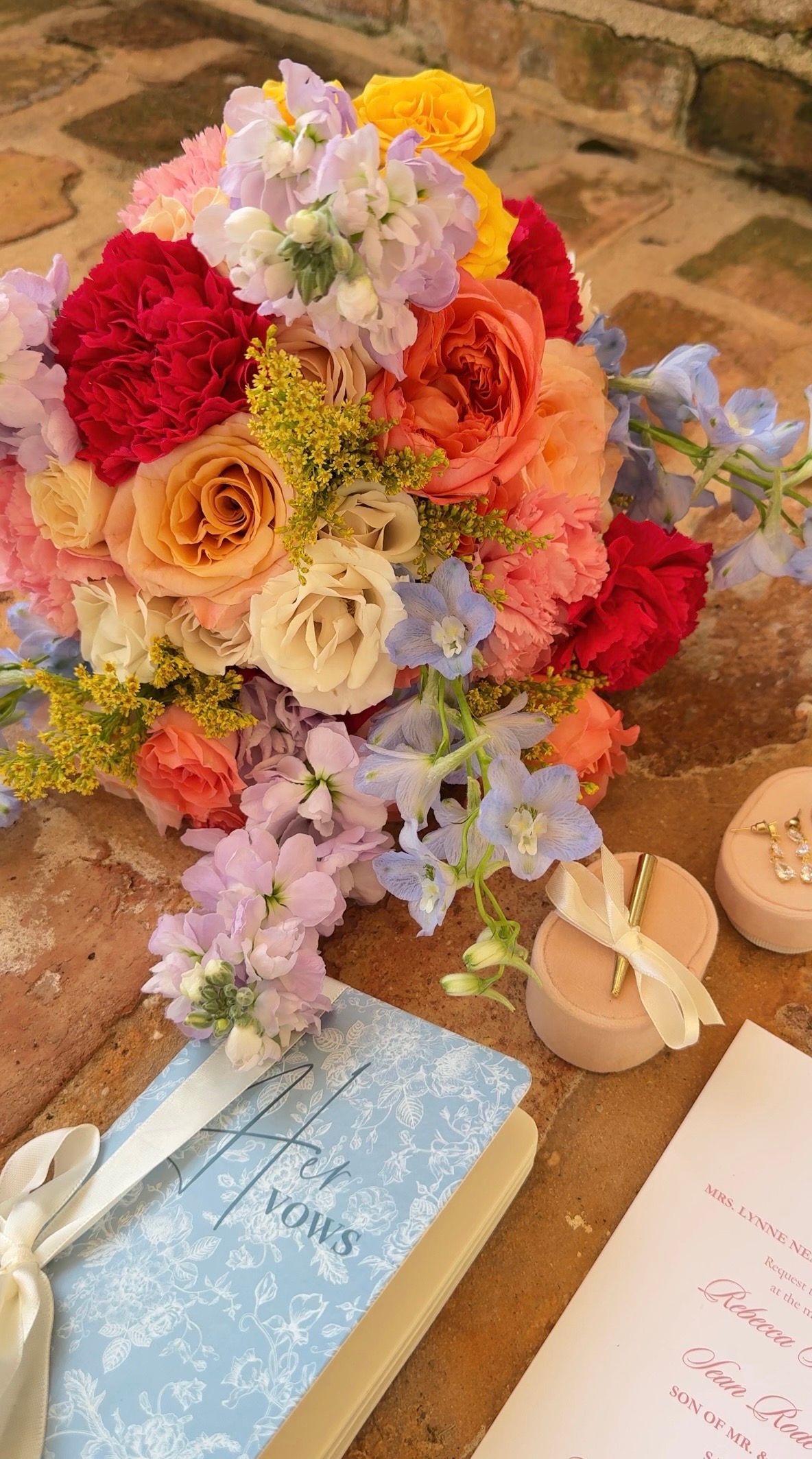 Alabama wedding content creator. Wedding flat lay detail photo. Colorful detail flat lay.