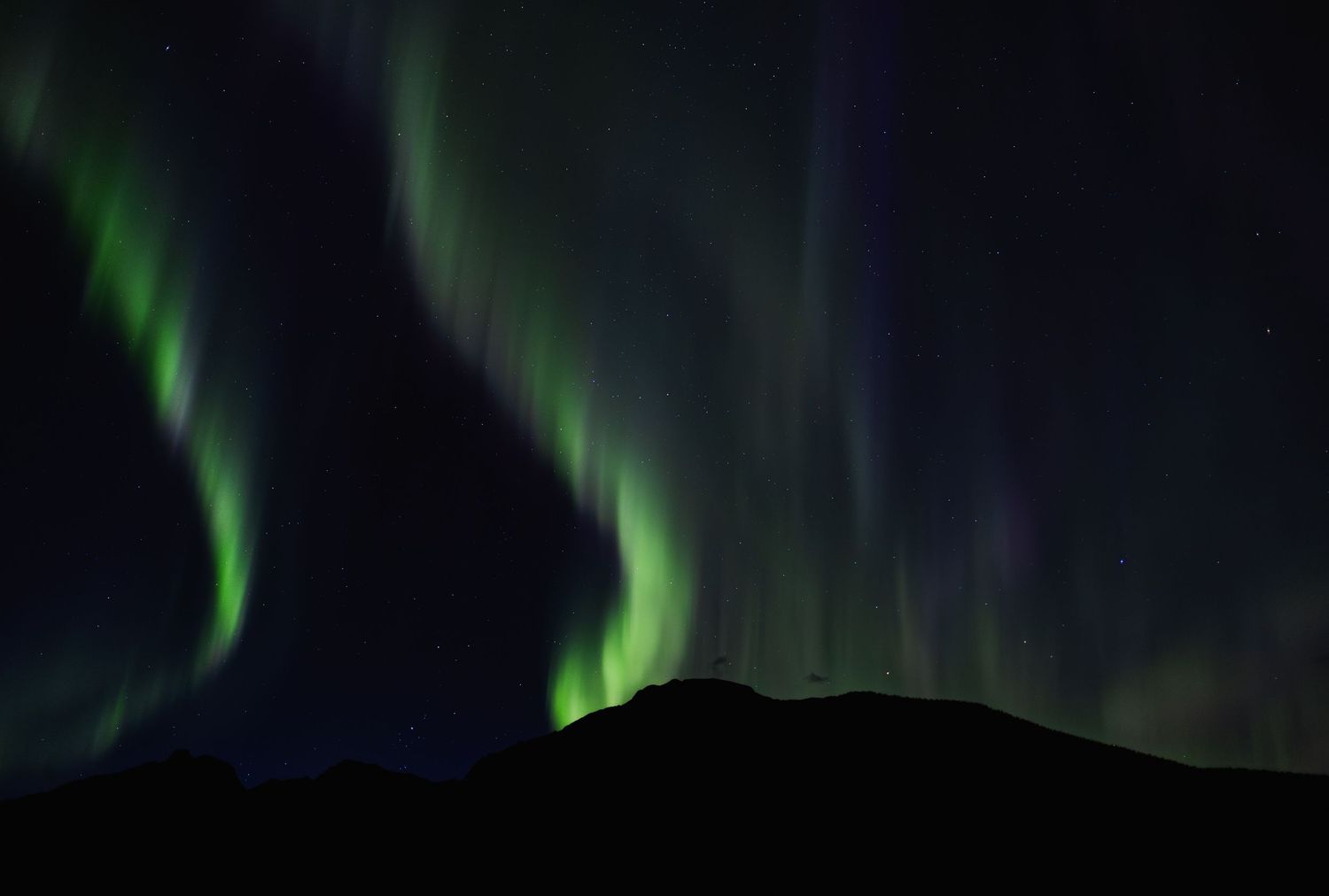 Aurores boréales vertes dans le ciel nocturne de l'Ouest canadien — Jonathan Ouimet Photographie