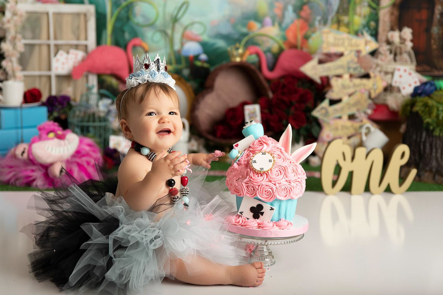 alice in wonderland cake smash for 1st first birthday photography in queens nyc