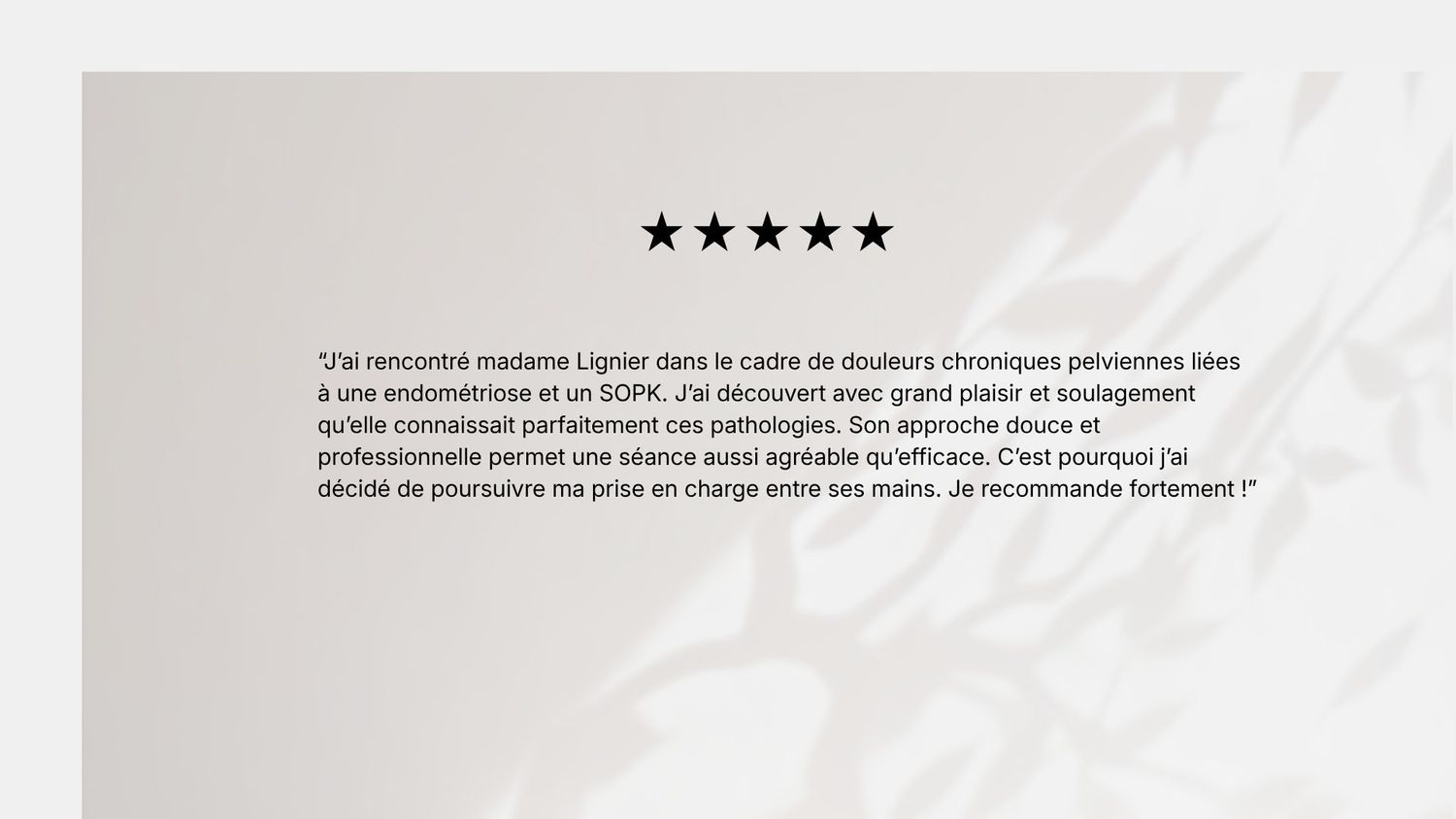 Avis Google Elisa Lignier Ostépathe Montreuil-sur-Mer - Endométriose - Spok  - Soulagement - Douce - Professionnelle/Recommandation - Suivi.