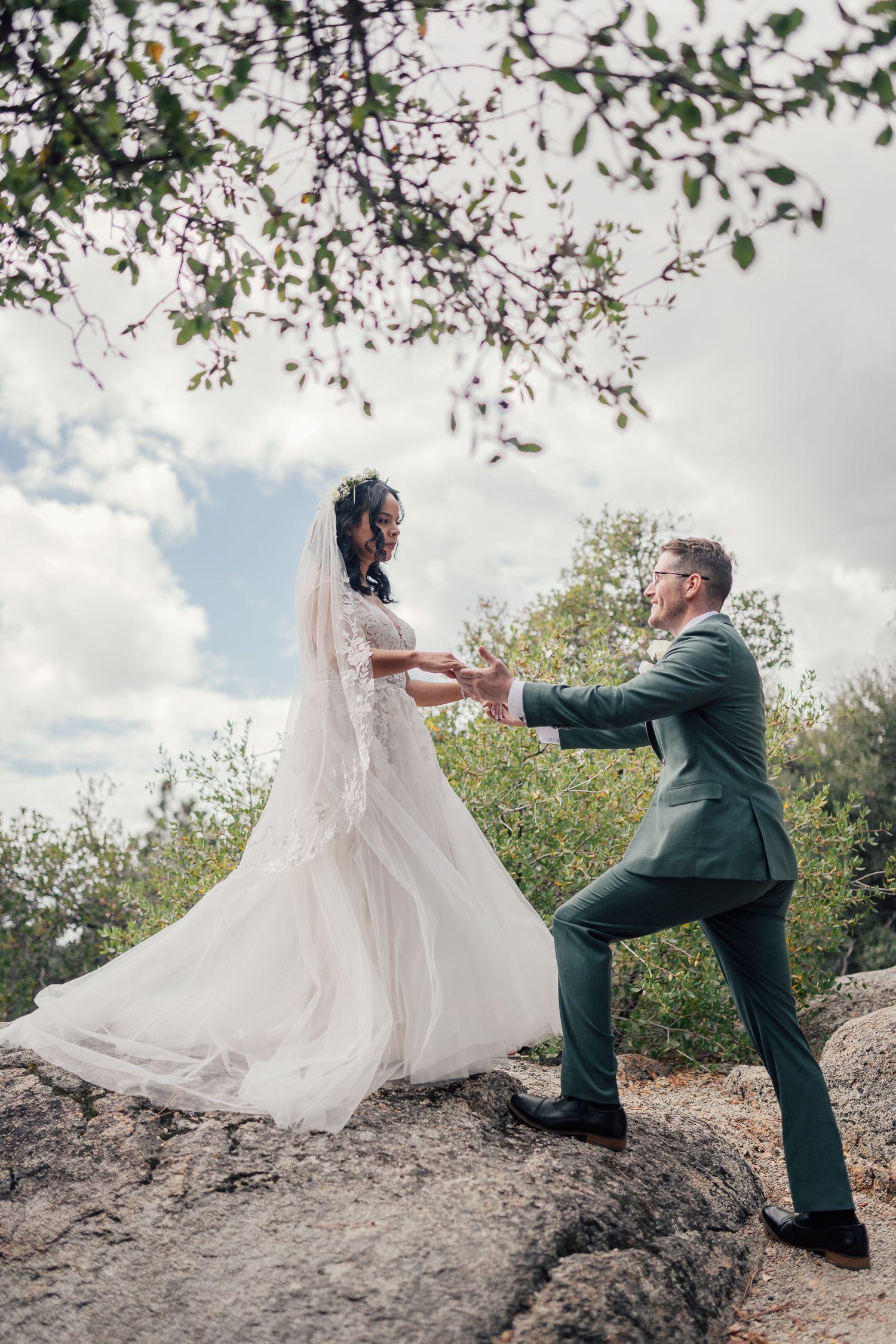 Idyllwild Elopements, nature ceremony, surrounded by nature, couple kissing in private mountain ceremony