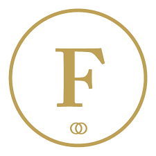 Elegant circular gold logo featuring letter F with interlinked rings symbol for a luxury hotel brand.
