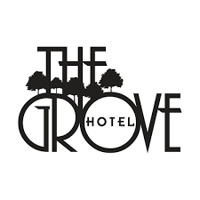 The Grove Hotel logo with stylized tree silhouettes in bold black typography.