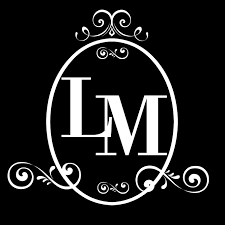 Decorative LM monogram logo with ornate scrollwork design in white on black background.