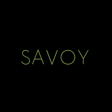 Savoy hotel minimalist logo in neon green text on black background.