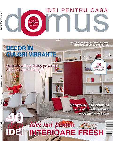 Domus magazine cover featuring vibrant interior decor with colorful living room design and home decorating ideas.