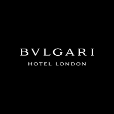 Bvlgari Hotel London minimalist logo in white serif typography on sleek black background.
