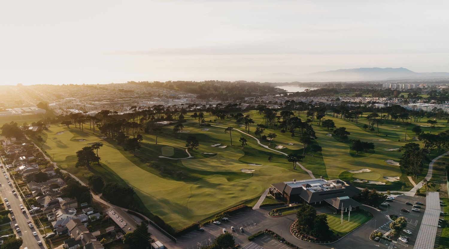 lake merced golf course with drone photography