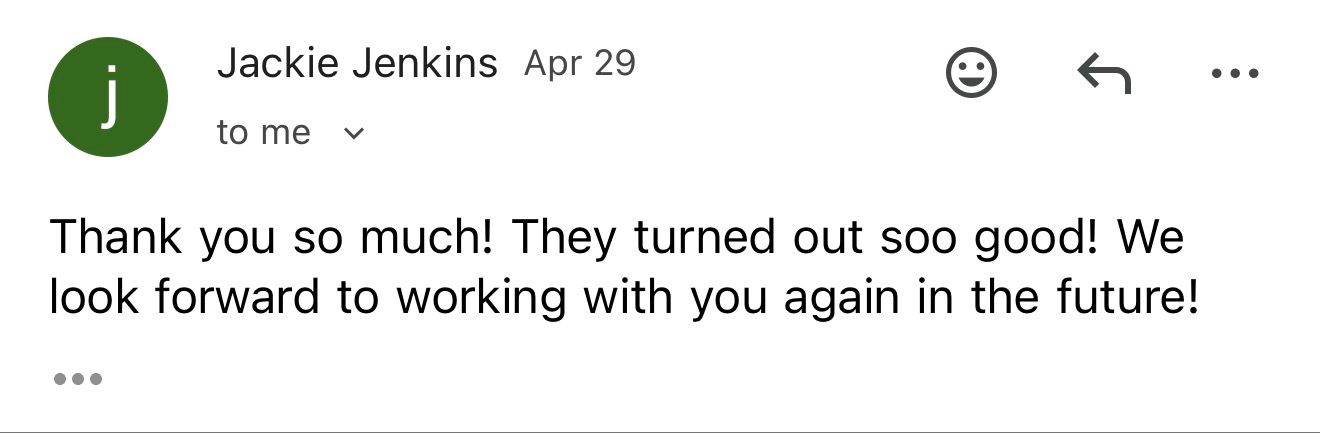 A positive email from Jackie Jenkins praising excellent results and expressing interest in future collaboration.