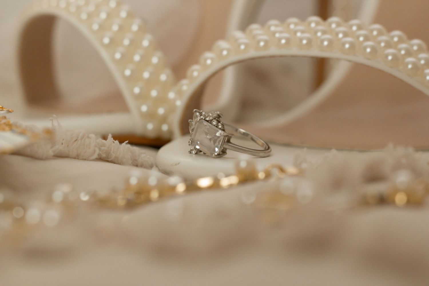 picture of bride's shoes and her ring