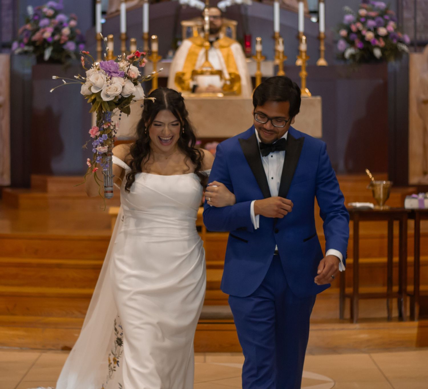 picture of bride and groom walking away from alter after their ceremony