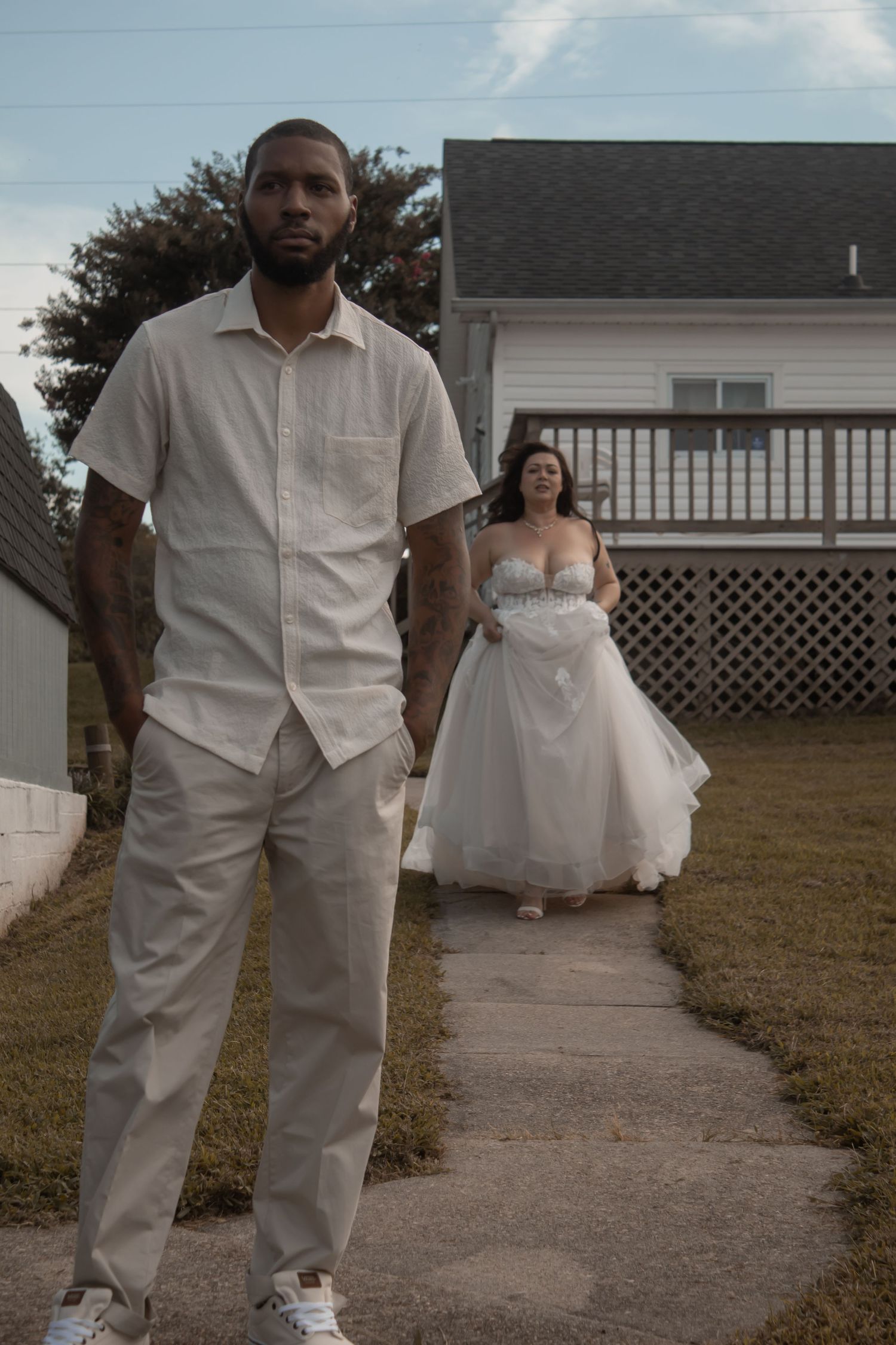picture of bride walking up to groom
