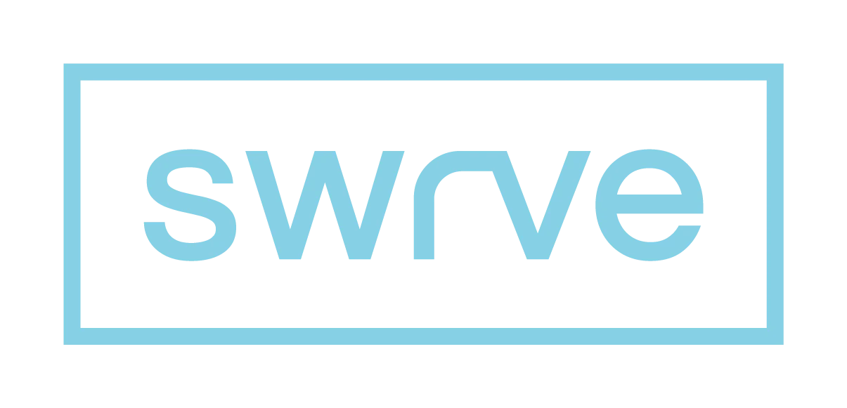Swrve brand logo in light blue lettering enclosed within a double-lined rectangular frame.