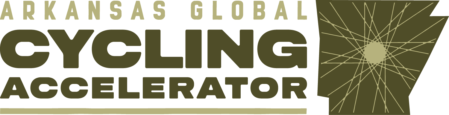 Arkansas Global Cycling Accelerator logo featuring bold text and a network graphic with Arkansas state outline.