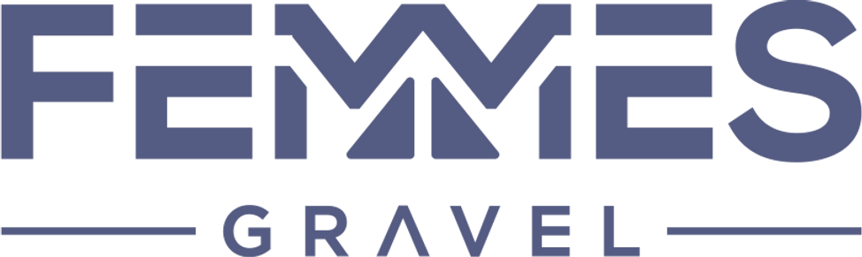 Femmes Gravel cycling event logo in dark blue-gray text on white background.