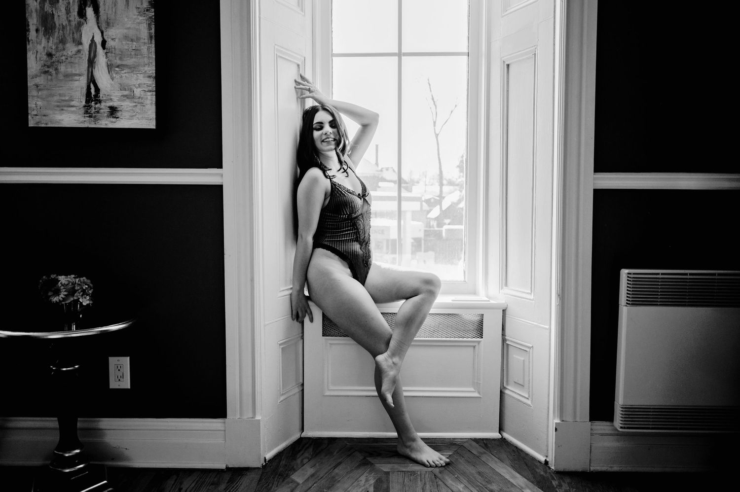 Boudoir posing in window. Ottawa Boudoir Photographer