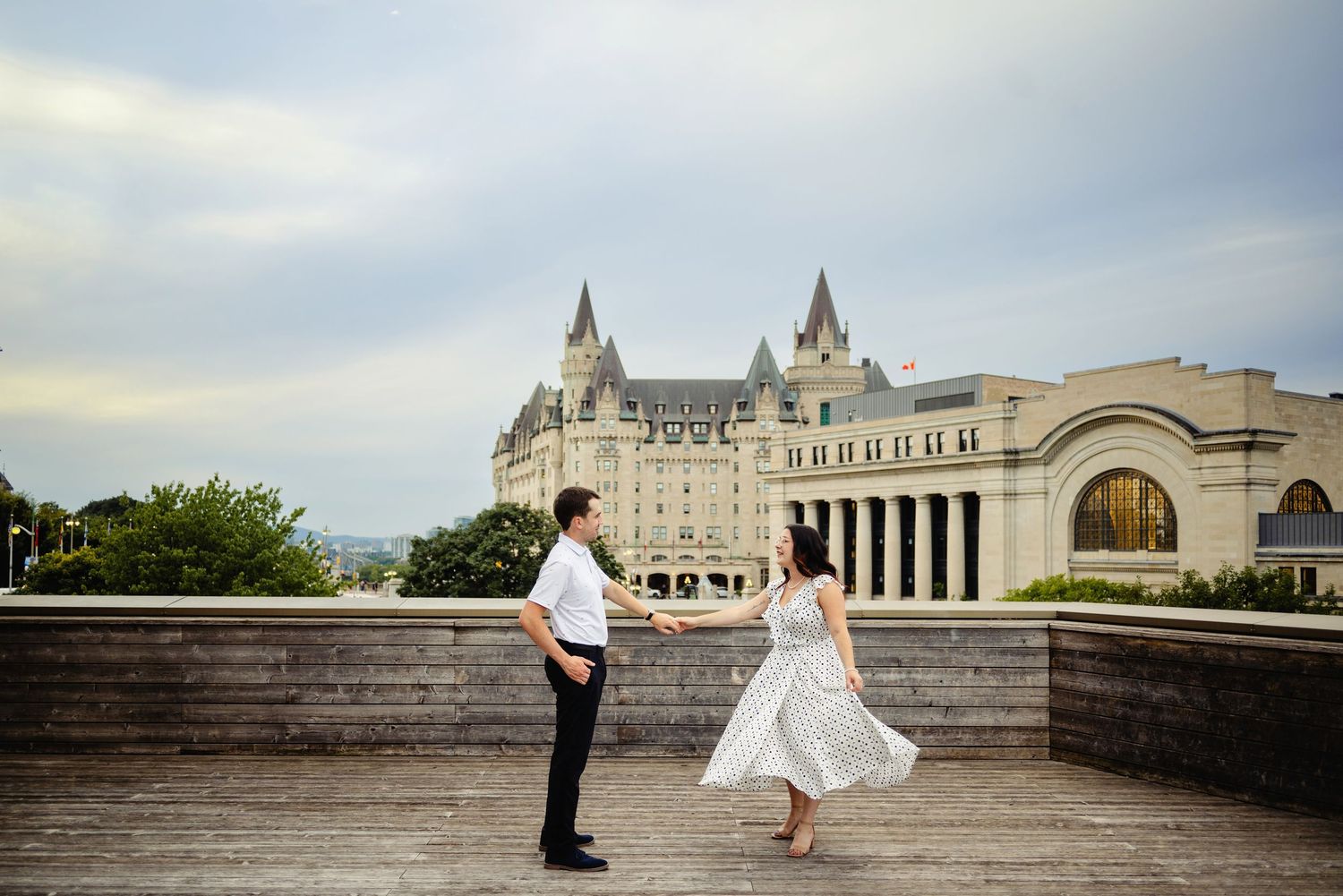 Couple dancing on NAC rooftop. Ottawa Wedding Photographer. Ottawa Couples Photographer