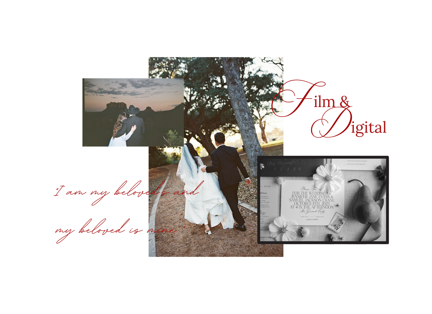 Collage of wedding photography with title of film and digital for San Antonio Wedding photographer.