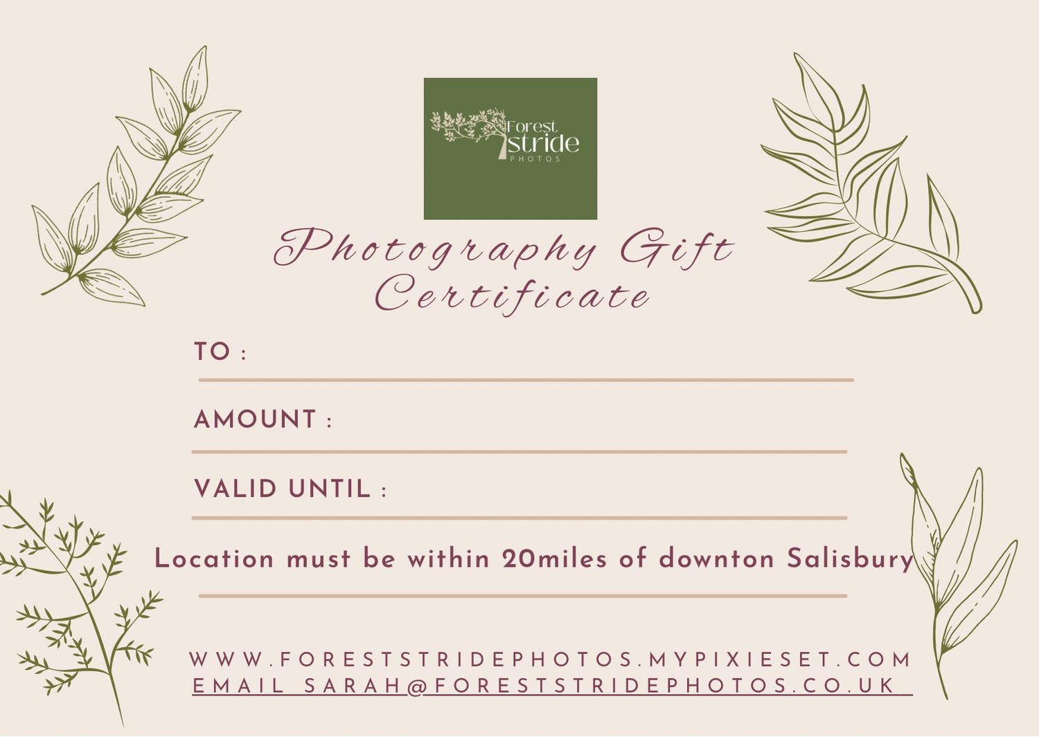 gift certificate can be delivered by hand or posted
