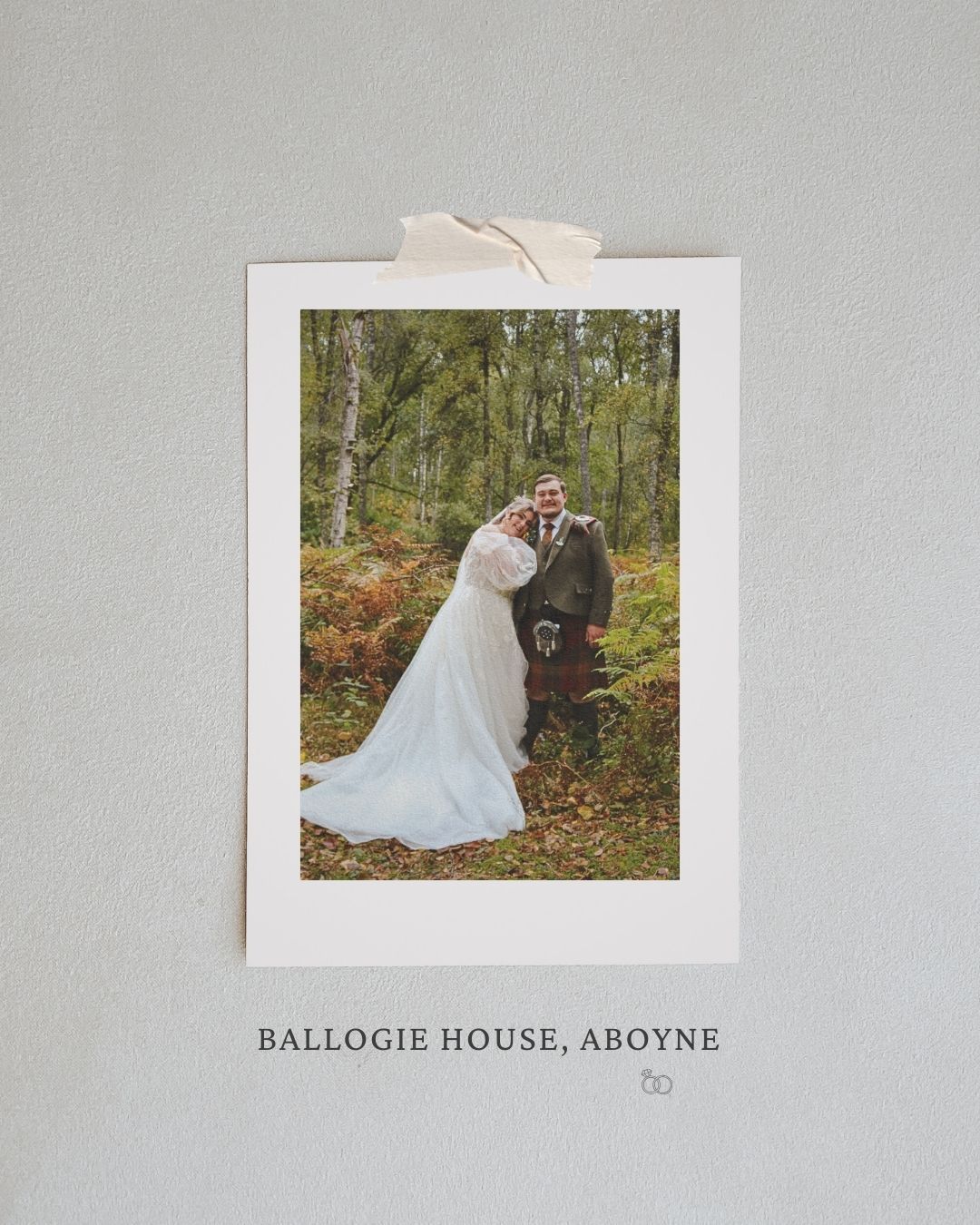 A wedding couple poses in an autumn forest setting at Ballogie House in Aboyne, Aberdeen-wedding-photographer-Ballogie