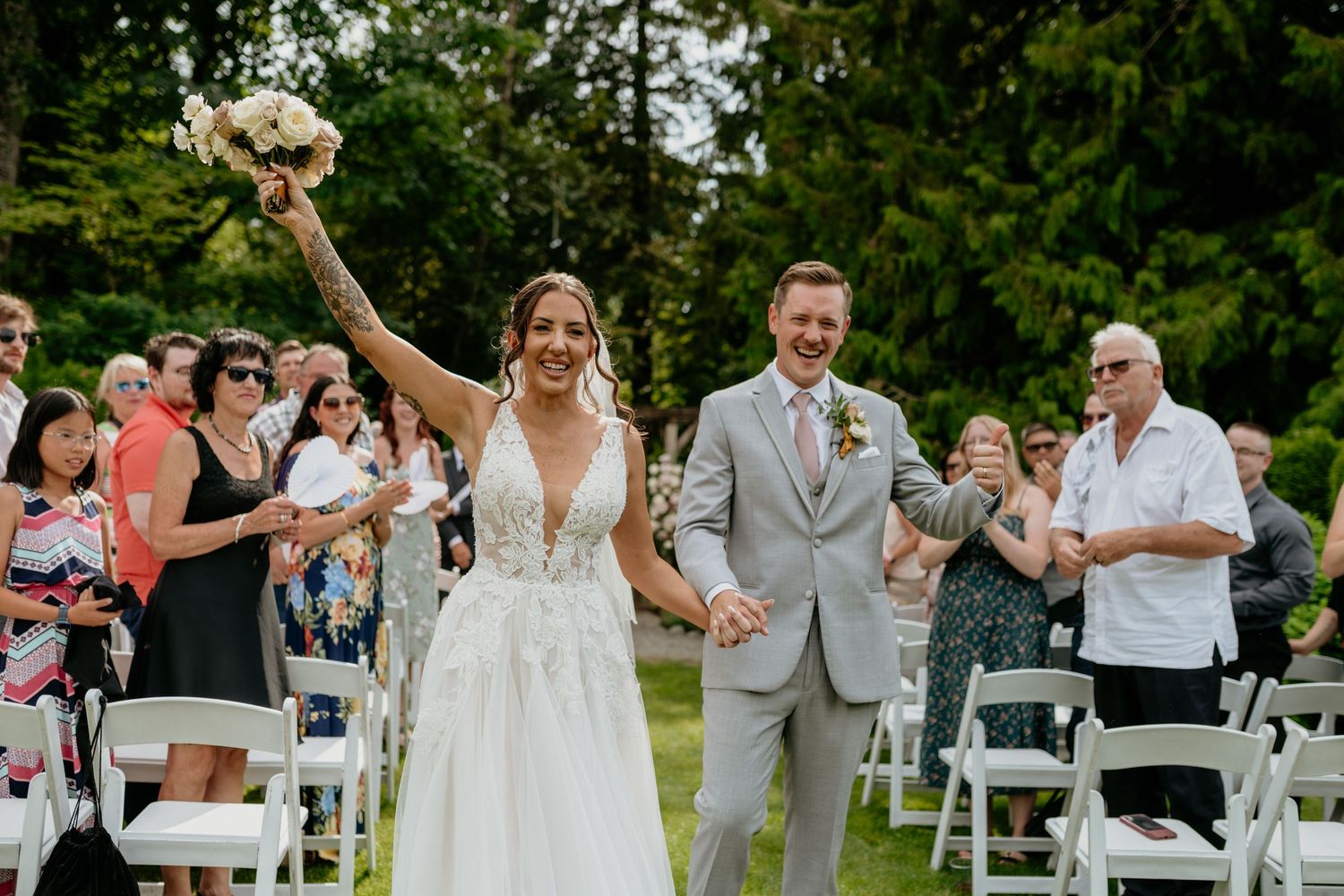 Bride tossing bouquet Lower Mainland wedding