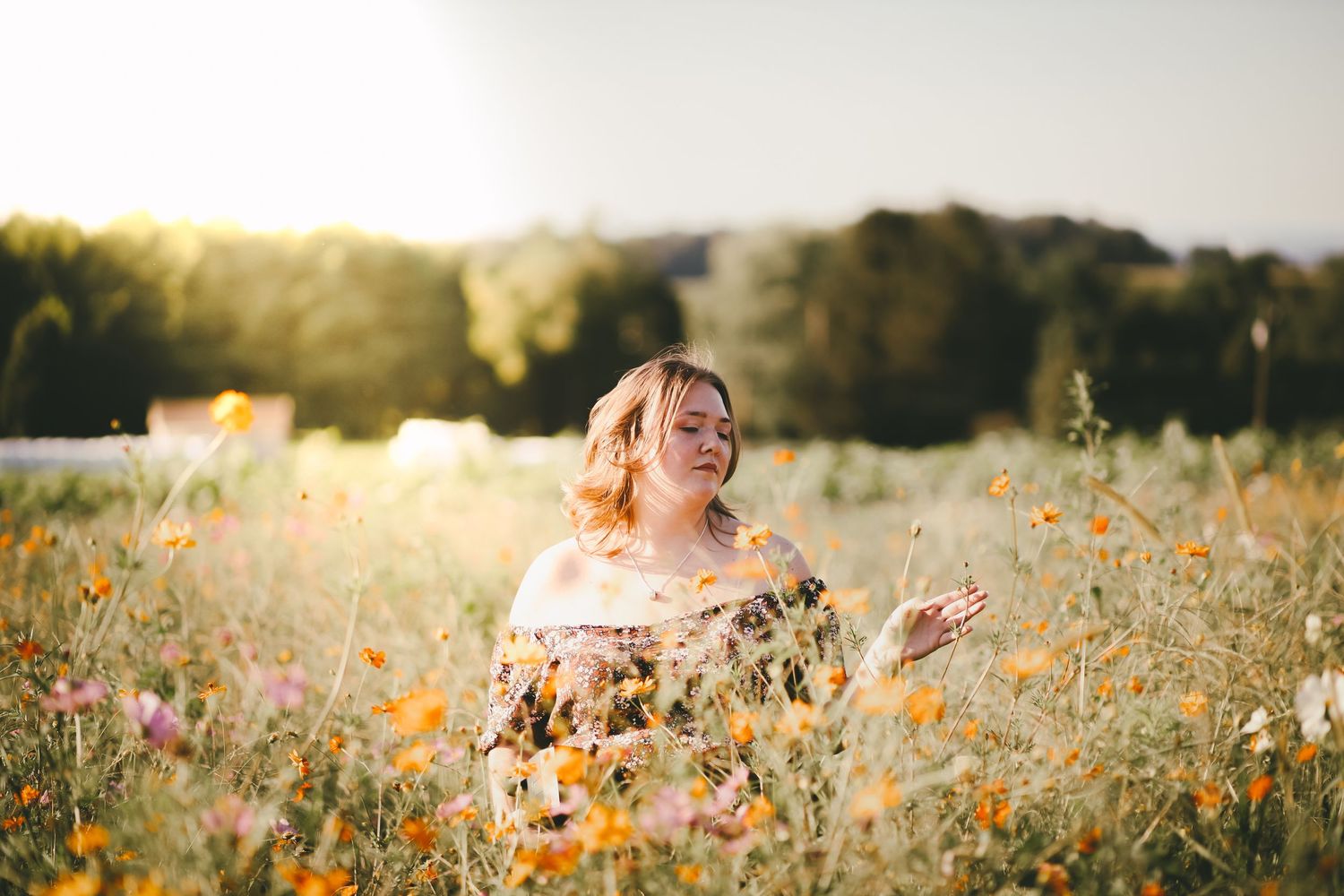 Cinematic outdoor portrait flower field session in Central Pennsylvania