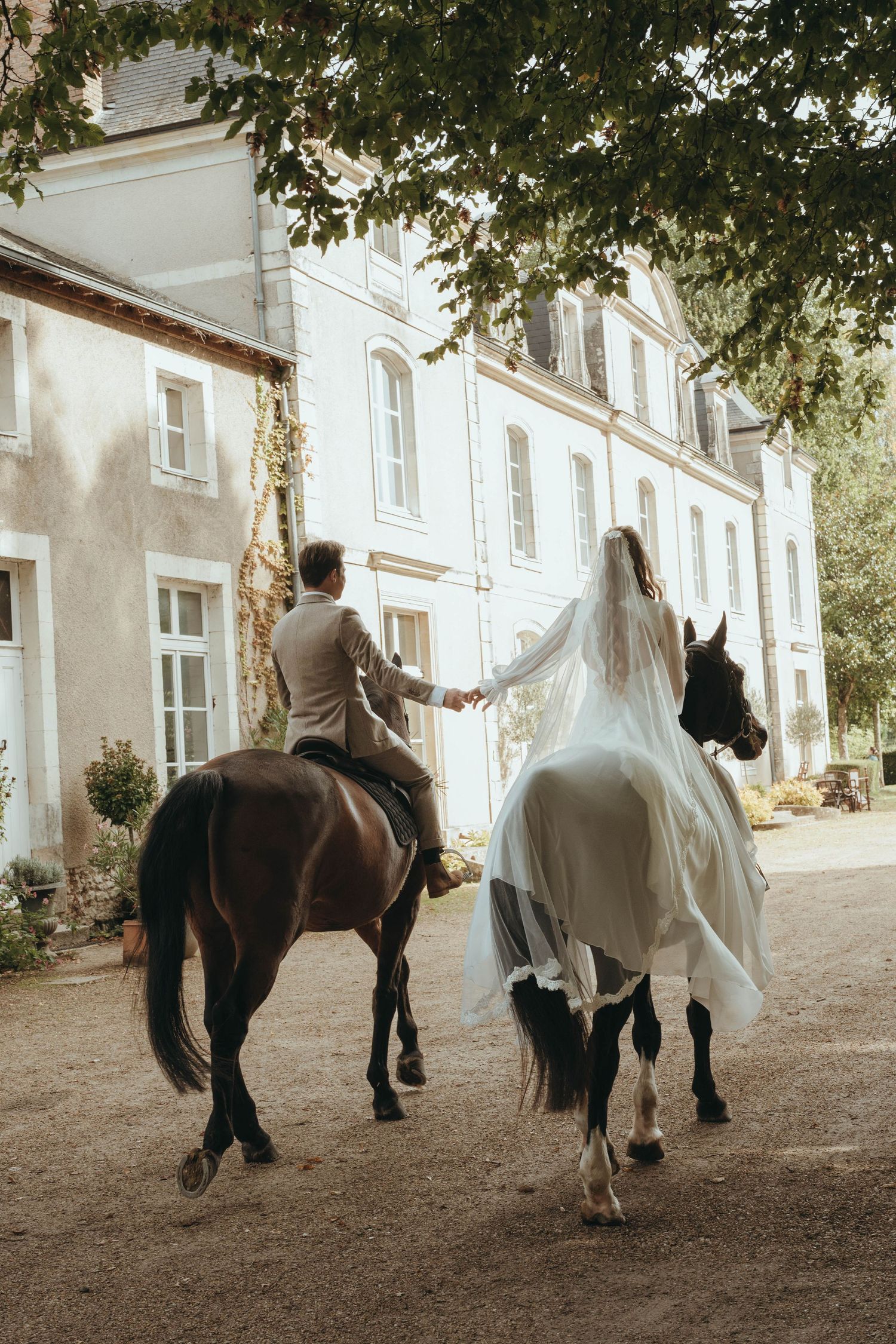 photographe mariage Maine-et-Loire
Haras de la Potardière  Photographie de mariage équestre, couple de mariés à cheval