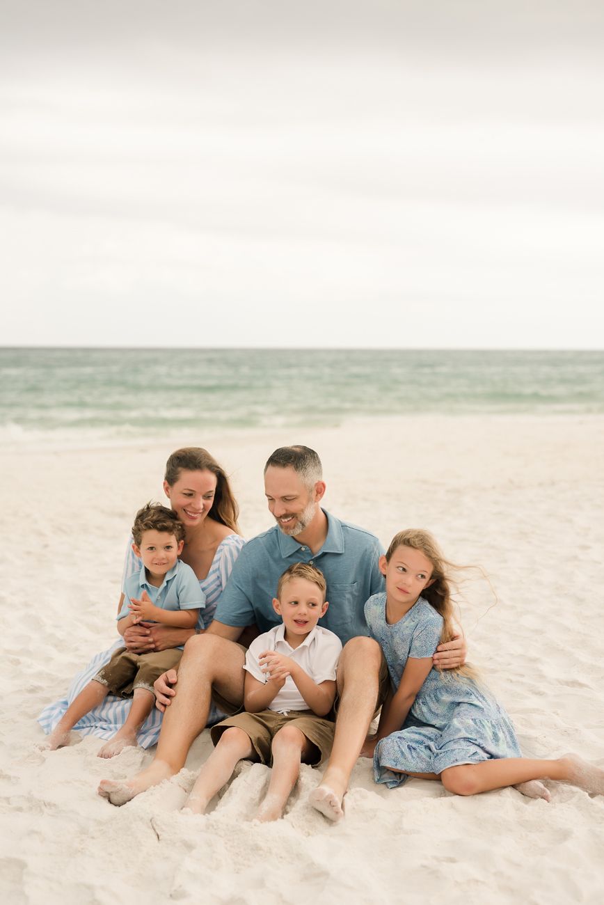 family sitting on beach 30a photographer