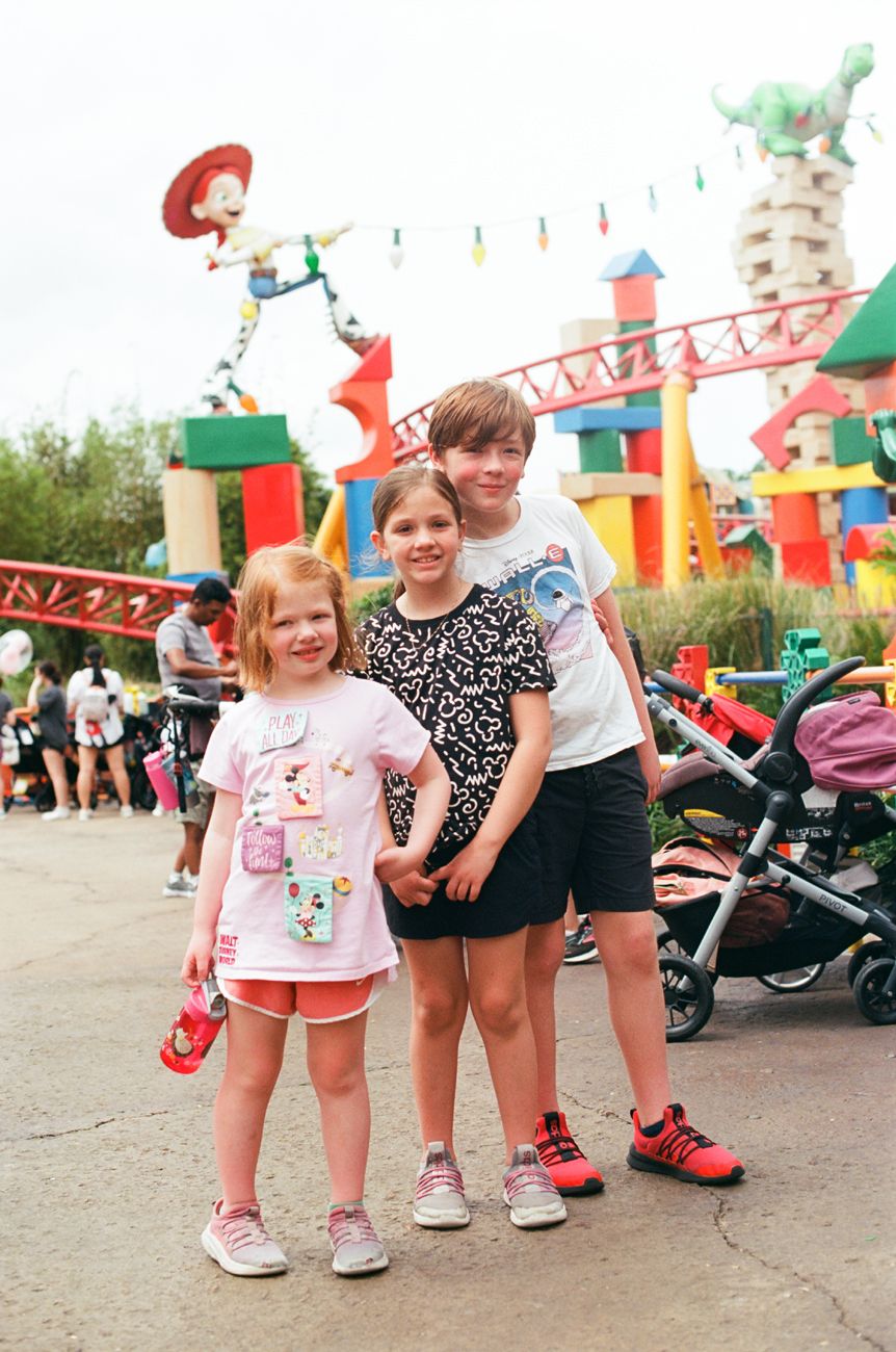 Colorful Toy Story Land area at Disney's Hollywood Studios with themed decorative elements.