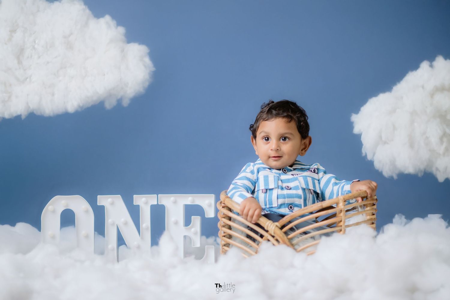 Dreamy cloud backdrop photo setup with blue sky background.