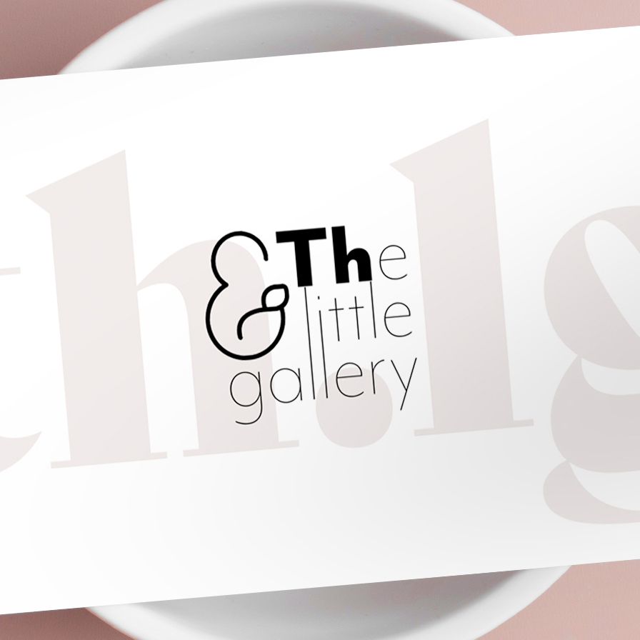 Clean white logo design for 'The Little Gallery' on soft pink background.