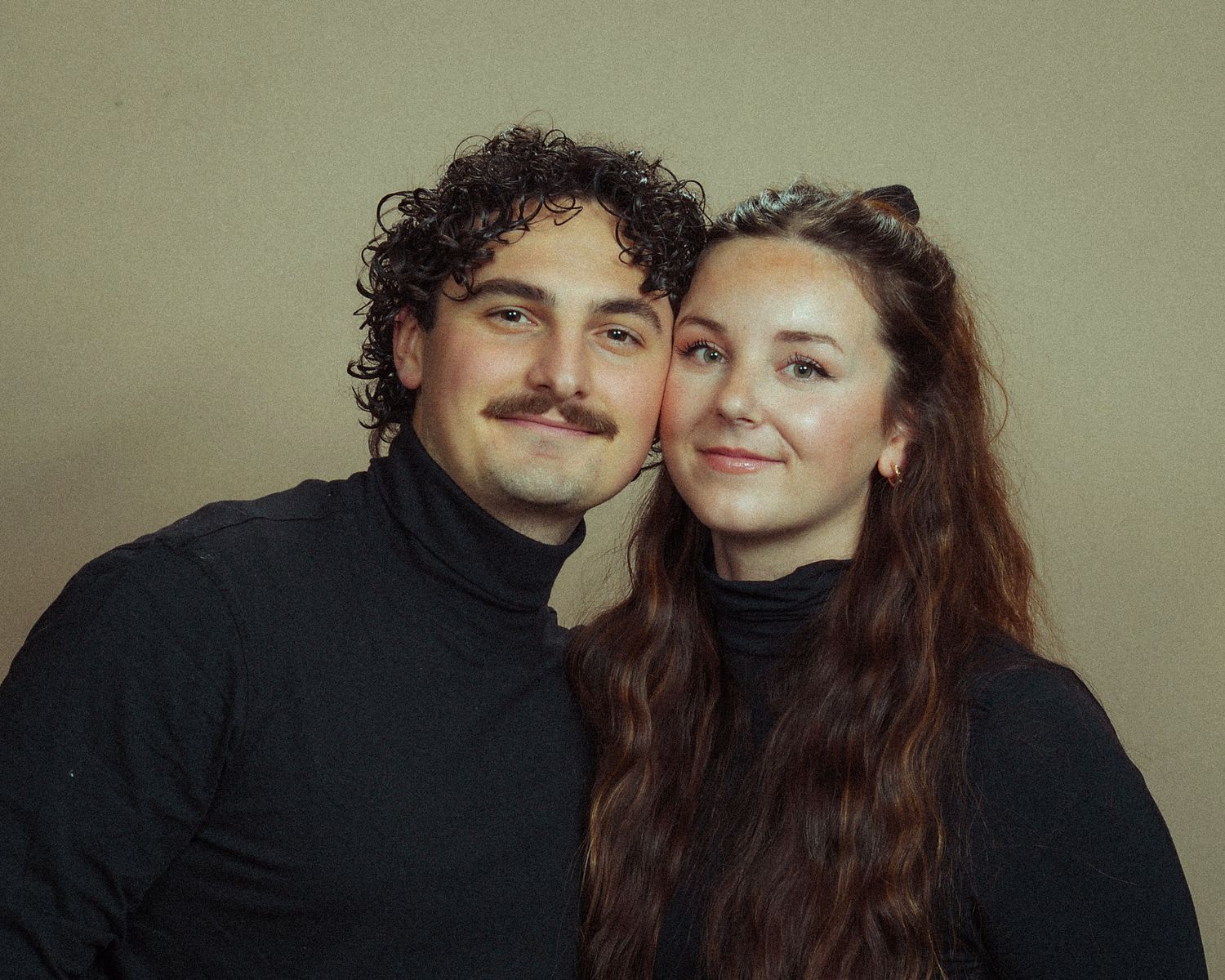 A series of vintage-style photographs showing a couple posing together in romantic, intimate moments.