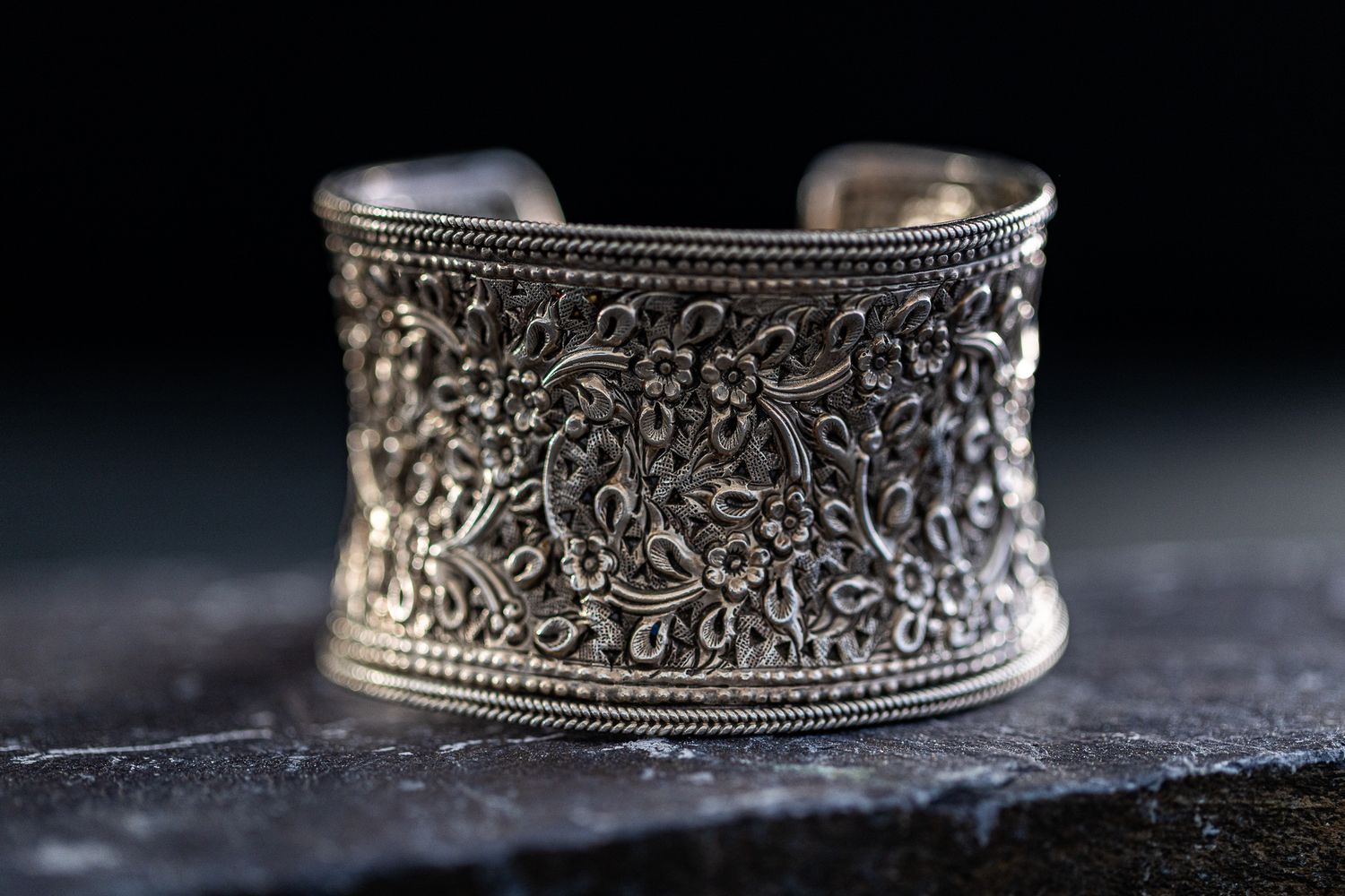 E-commerce product photography of a women's pre-owned silver cuff bracelet. Jewellery photography in East Kent.