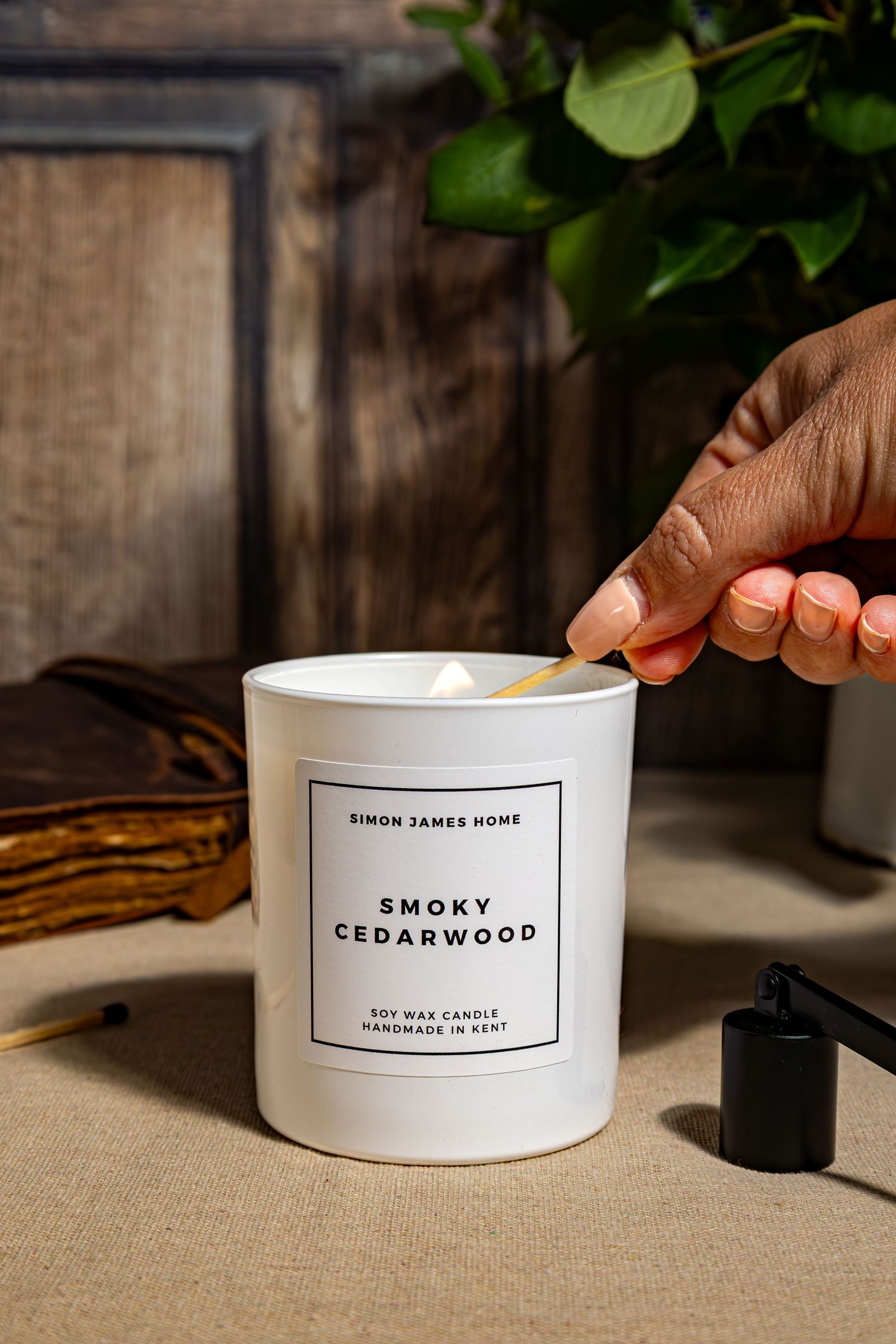 Styled product photography of Simon James Home luxury hand made in Kent candle. An award winning lifestyle homeware brand.